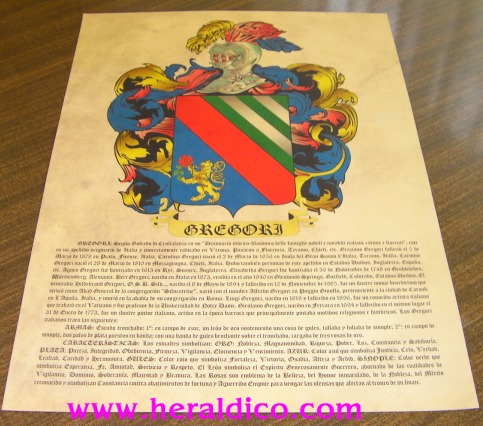 pergamino viejo tamaño A4 con historia de apellido y escudo