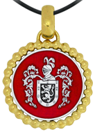 Colgante chapado en oro. Escudo en plata. Esmaltado en rojo.